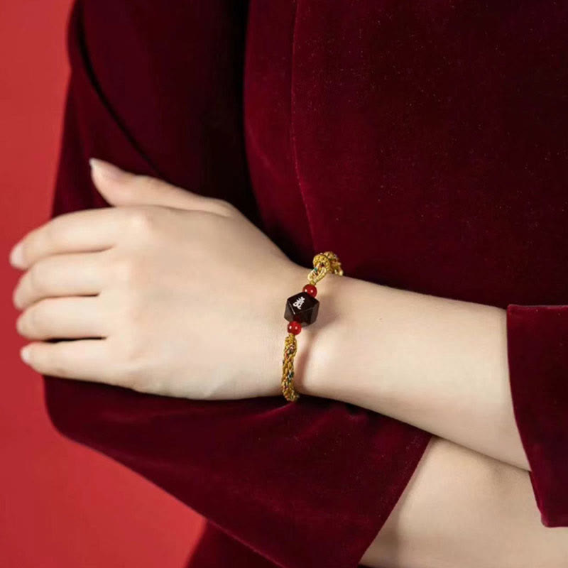 Fortune Jewel Chinese Zodiac Natal Buddha Small Leaf Red Sandalwood Red String Protection Bracelet