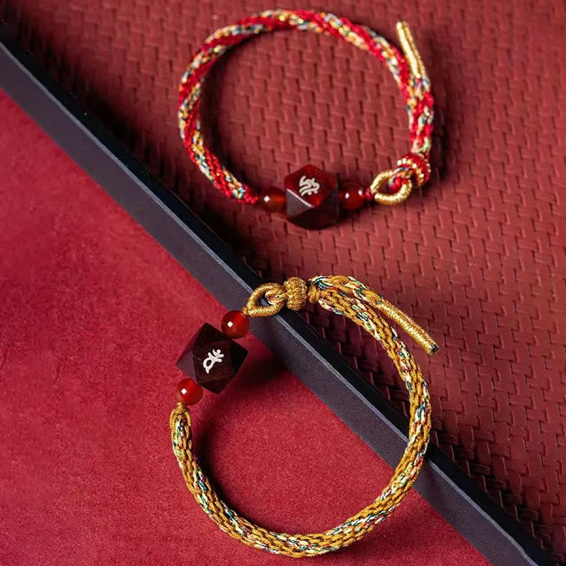 Fortune Jewel Chinese Zodiac Natal Buddha Small Leaf Red Sandalwood Red String Protection Bracelet