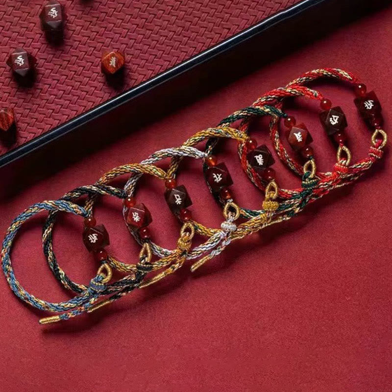 Fortune Jewel Chinese Zodiac Natal Buddha Small Leaf Red Sandalwood Red String Protection Bracelet