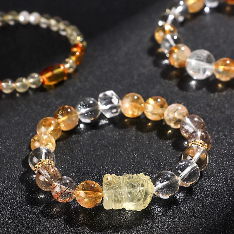 Fortune Jewel Natural Citrine Pearl Topaz White Crystal Protection Bracelet