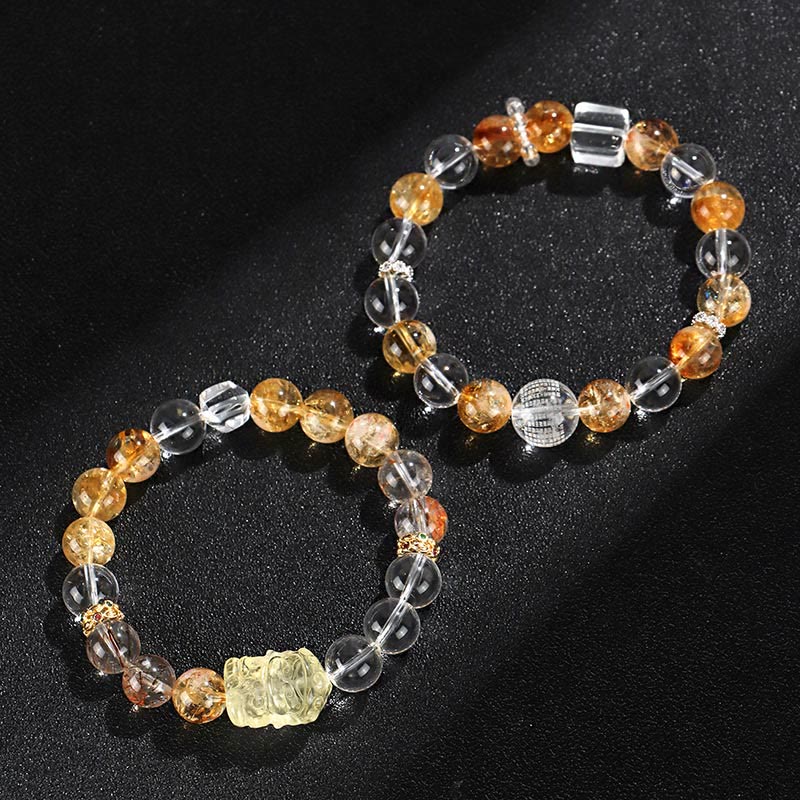 Fortune Jewel Natural Citrine Pearl Topaz White Crystal Protection Bracelet