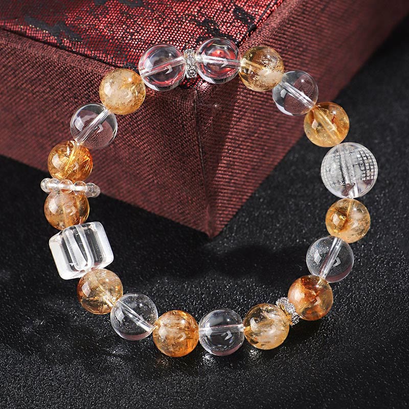Fortune Jewel Natural Citrine Pearl Topaz White Crystal Protection Bracelet