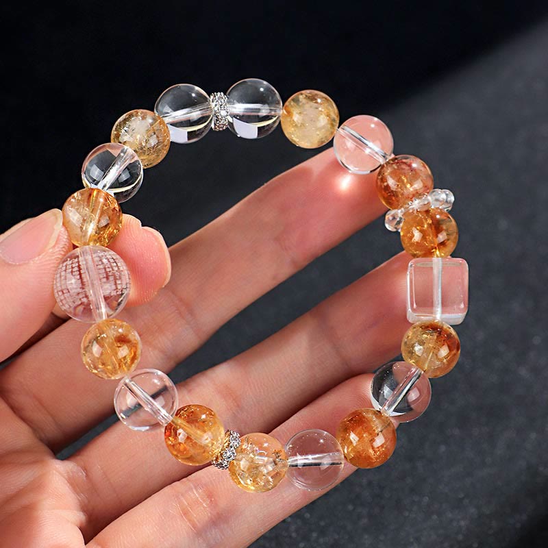 Fortune Jewel Natural Citrine Pearl Topaz White Crystal Protection Bracelet