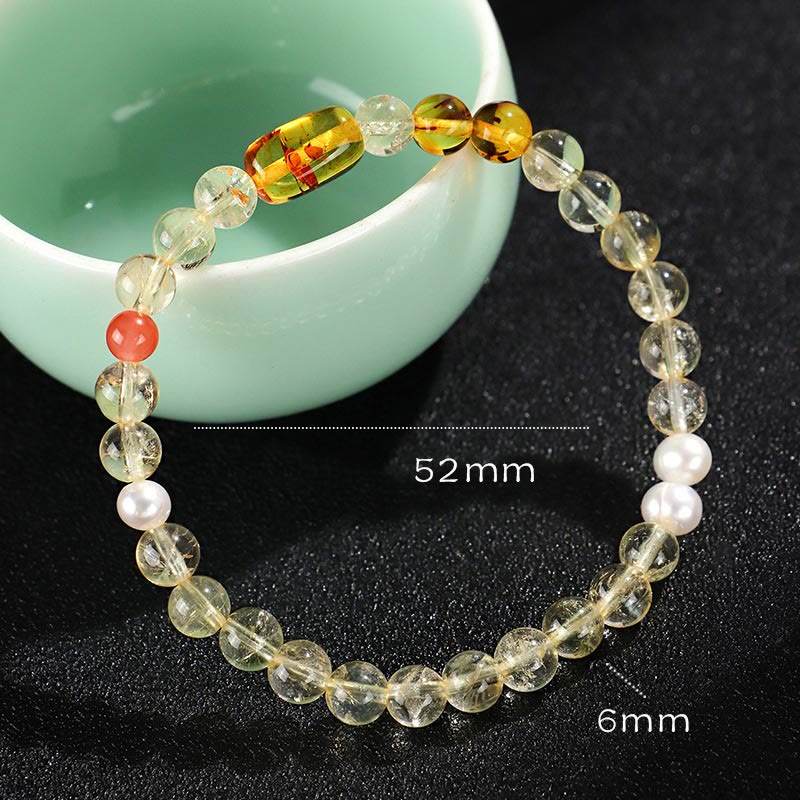 Fortune Jewel Natural Citrine Pearl Topaz White Crystal Protection Bracelet