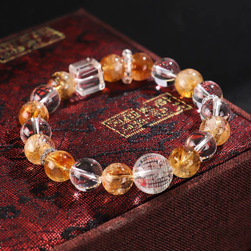Fortune Jewel Natural Citrine Pearl Topaz White Crystal Protection Bracelet