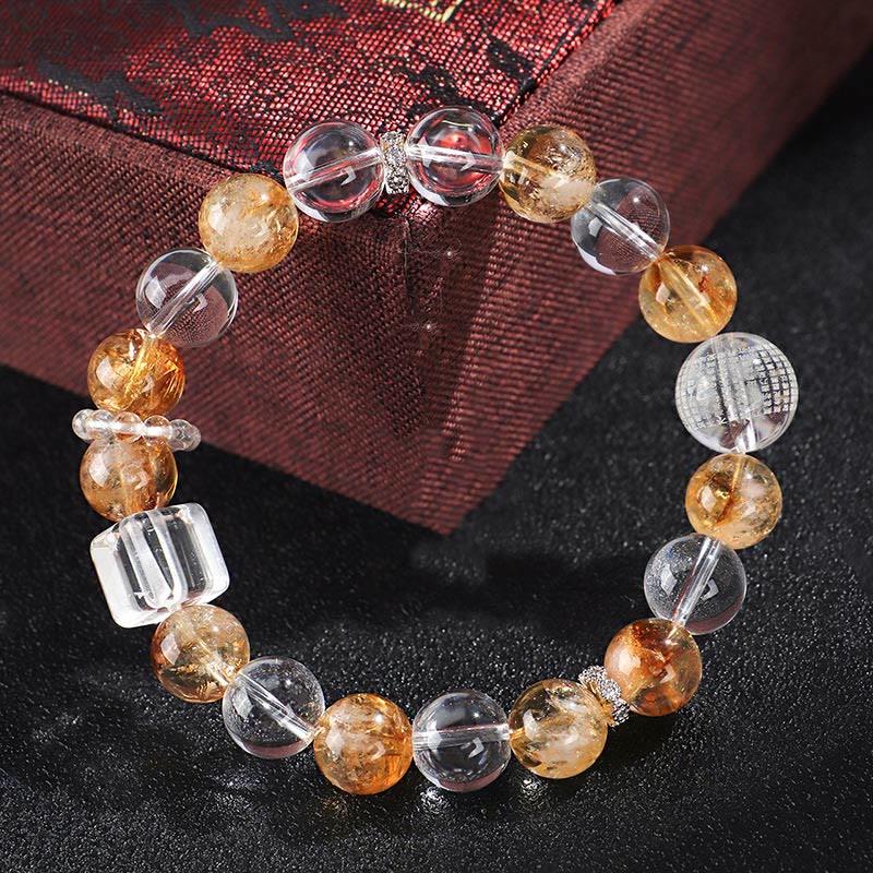Fortune Jewel Natural Citrine Pearl Topaz White Crystal Protection Bracelet