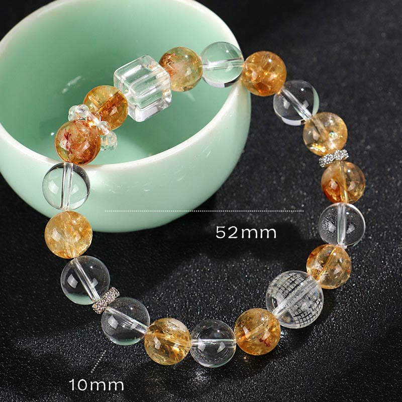 Fortune Jewel Natural Citrine Pearl Topaz White Crystal Protection Bracelet