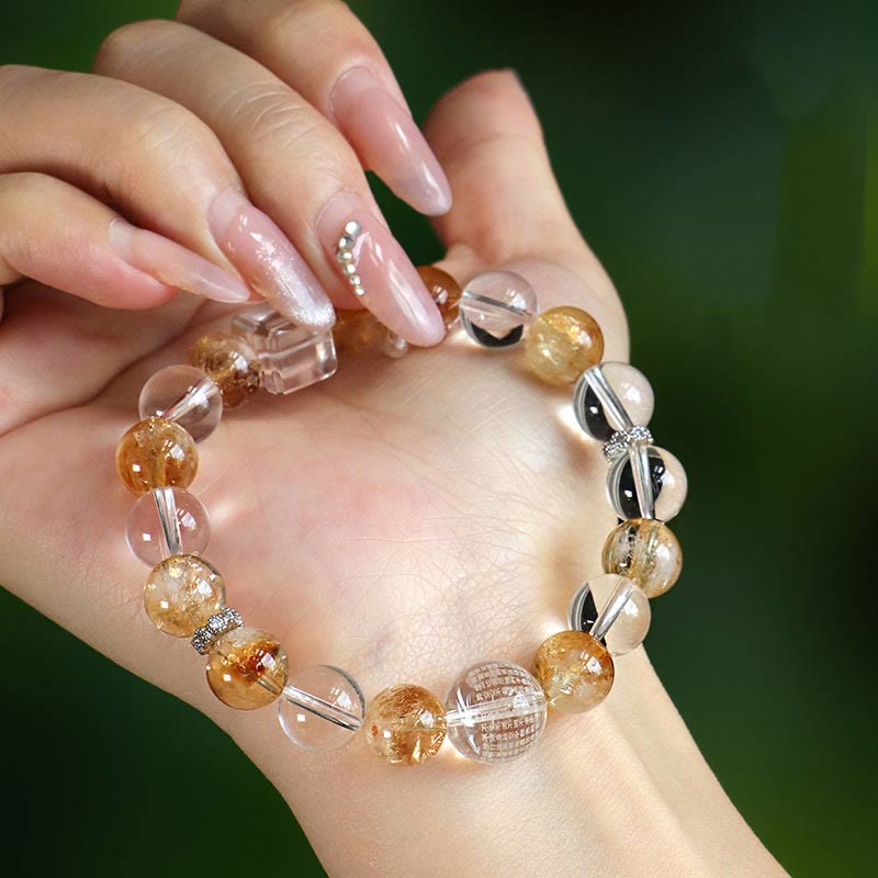 Fortune Jewel Natural Citrine Pearl Topaz White Crystal Protection Bracelet