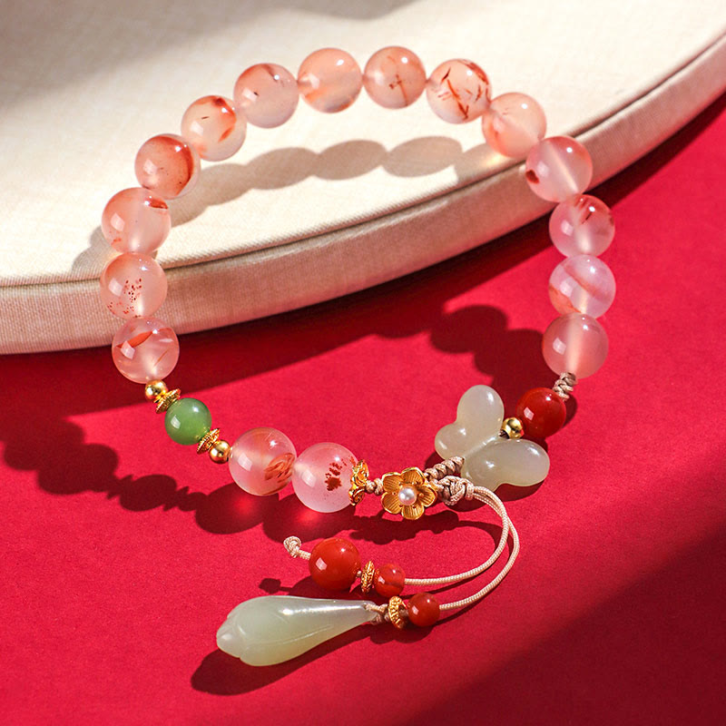 Fortune Jewel South Red Agate Butterfly Orchid Hetian Jade Luck Bracelet