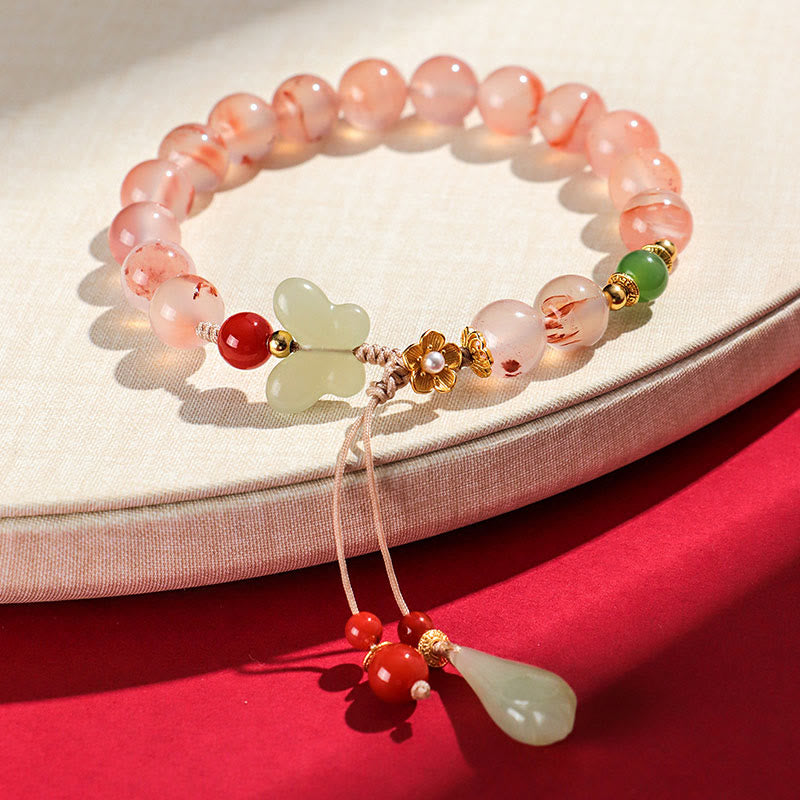 Fortune Jewel South Red Agate Butterfly Orchid Hetian Jade Luck Bracelet