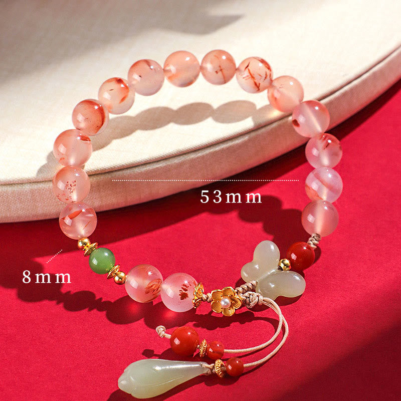 Fortune Jewel South Red Agate Butterfly Orchid Hetian Jade Luck Bracelet