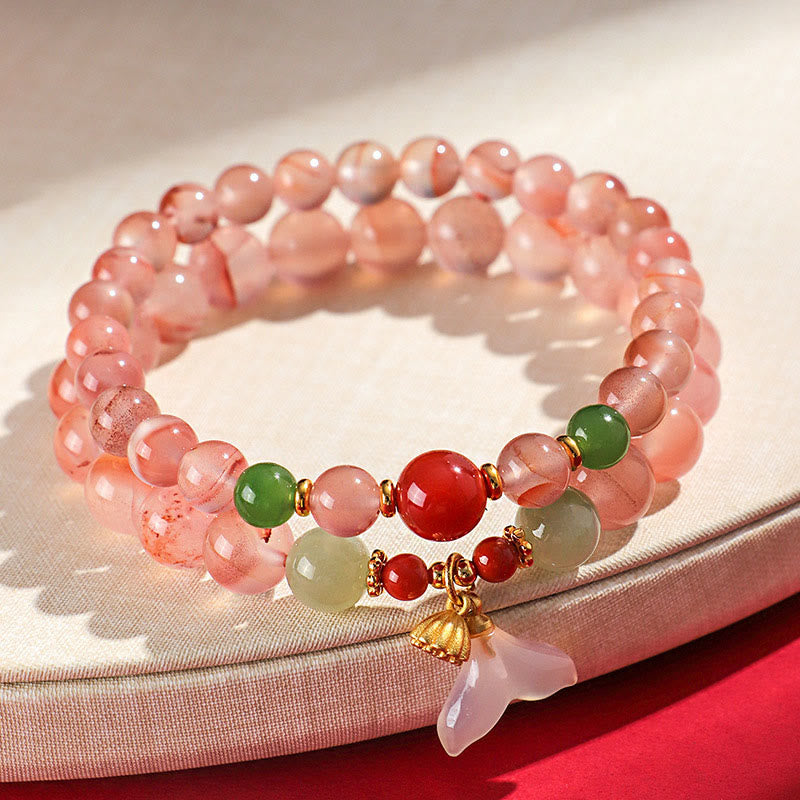 Fortune Jewel South Red Agate Butterfly Orchid Hetian Jade Luck Bracelet