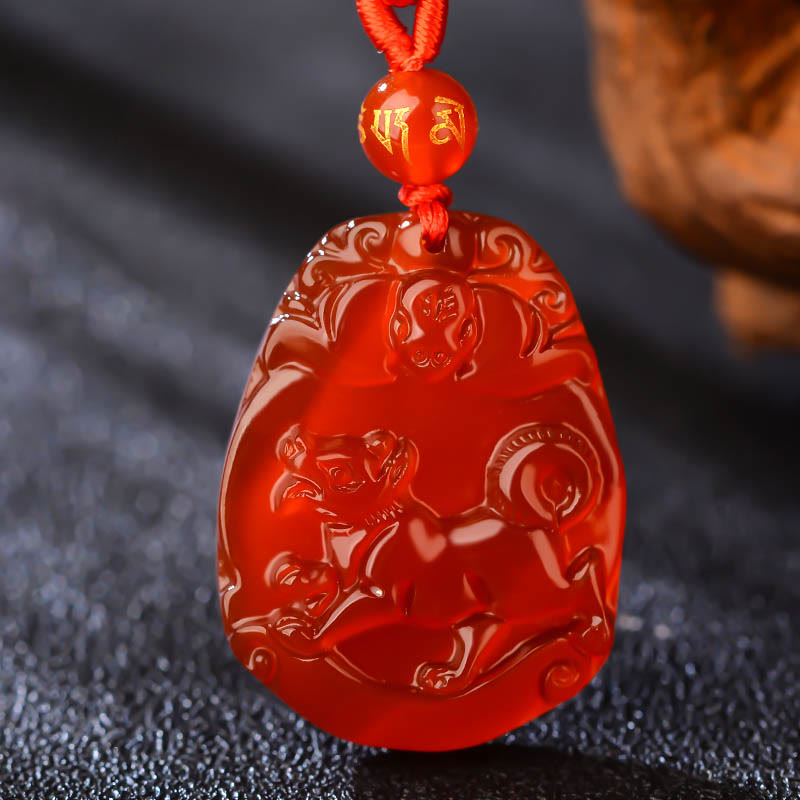 Fortune Jewel Chinese Zodiac Red Agate Calm Necklace Pendant