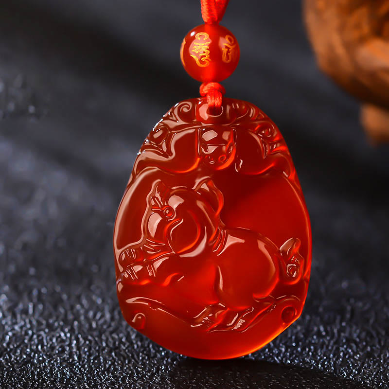 Fortune Jewel Chinese Zodiac Red Agate Calm Necklace Pendant