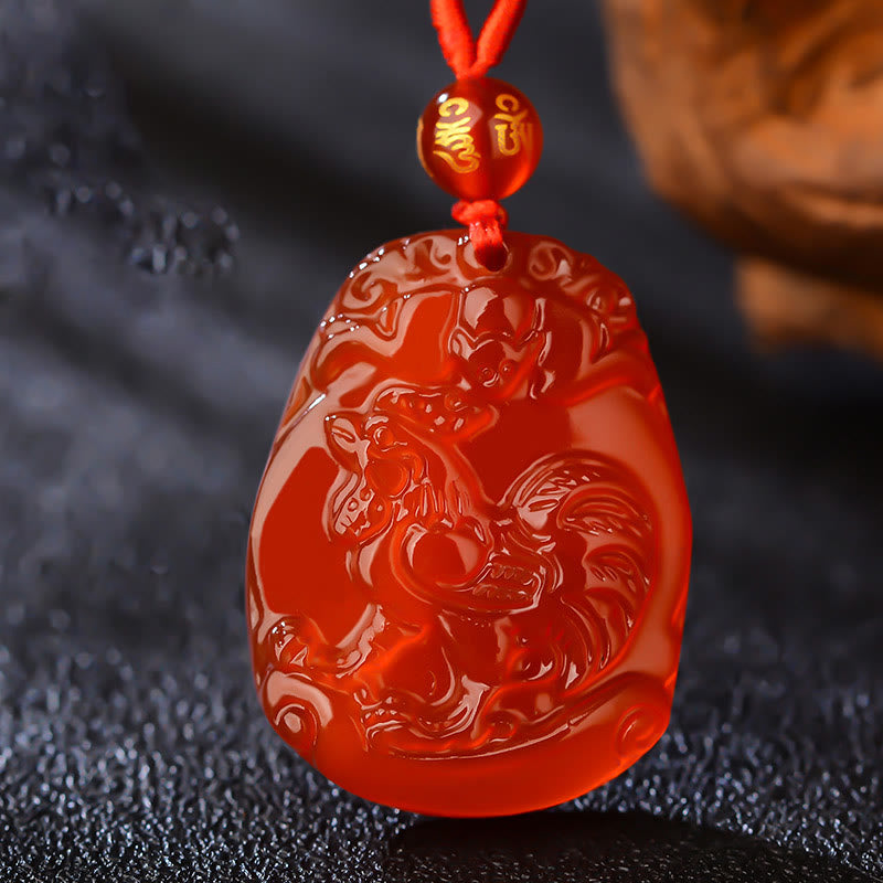 Fortune Jewel Chinese Zodiac Red Agate Calm Necklace Pendant