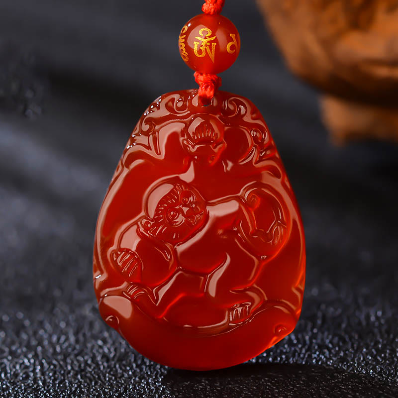 Fortune Jewel Chinese Zodiac Red Agate Calm Necklace Pendant