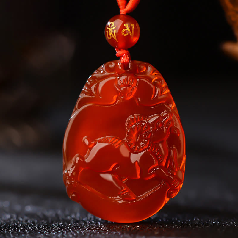 Fortune Jewel Chinese Zodiac Red Agate Calm Necklace Pendant