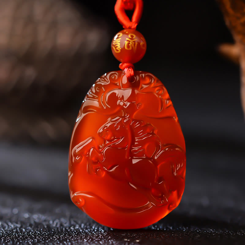 Fortune Jewel Chinese Zodiac Red Agate Calm Necklace Pendant