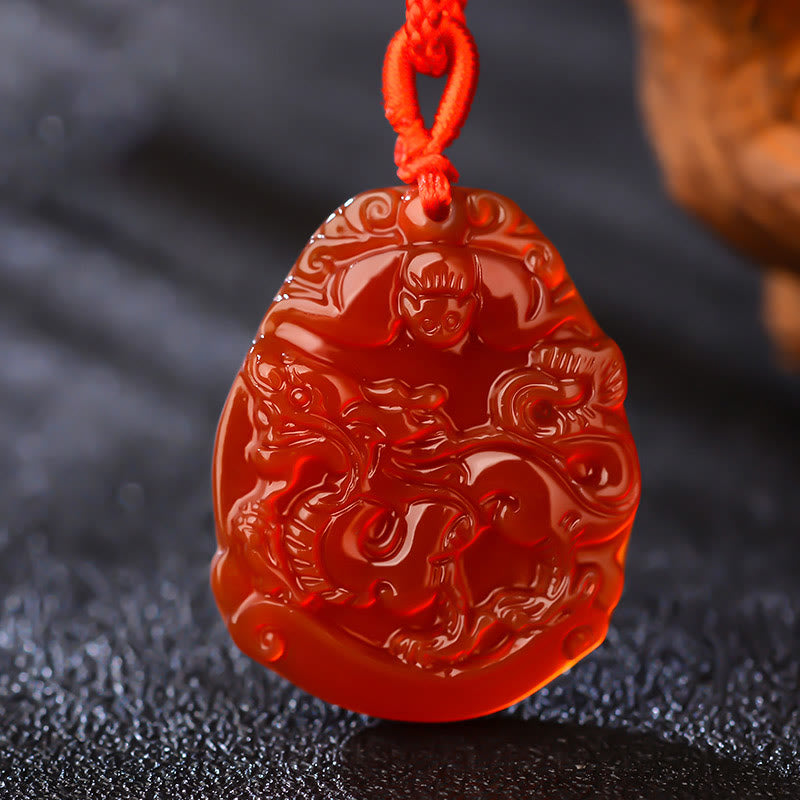 Fortune Jewel Chinese Zodiac Red Agate Calm Necklace Pendant