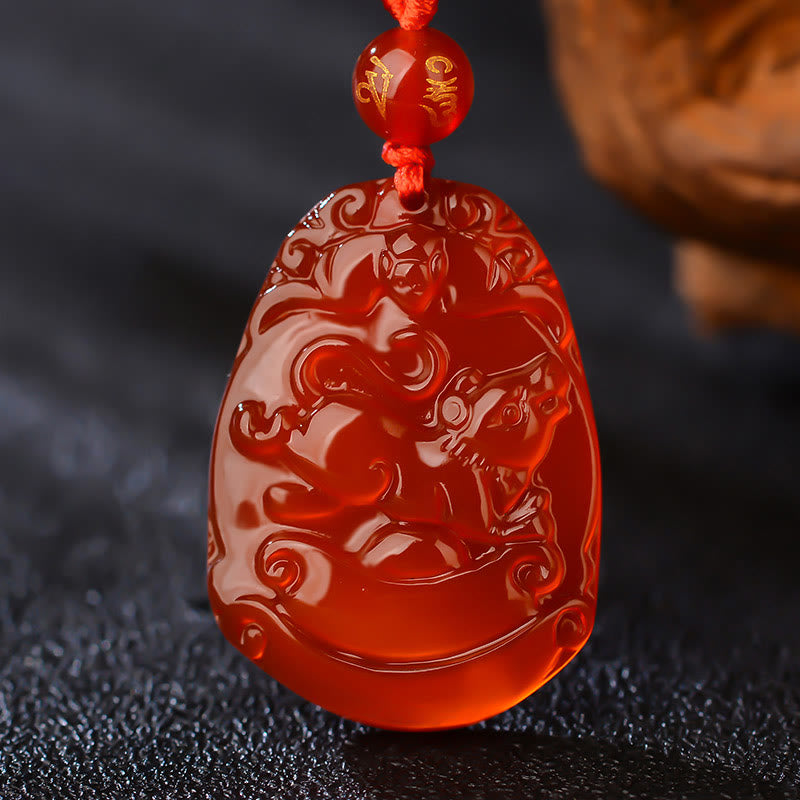 Fortune Jewel Chinese Zodiac Red Agate Calm Necklace Pendant
