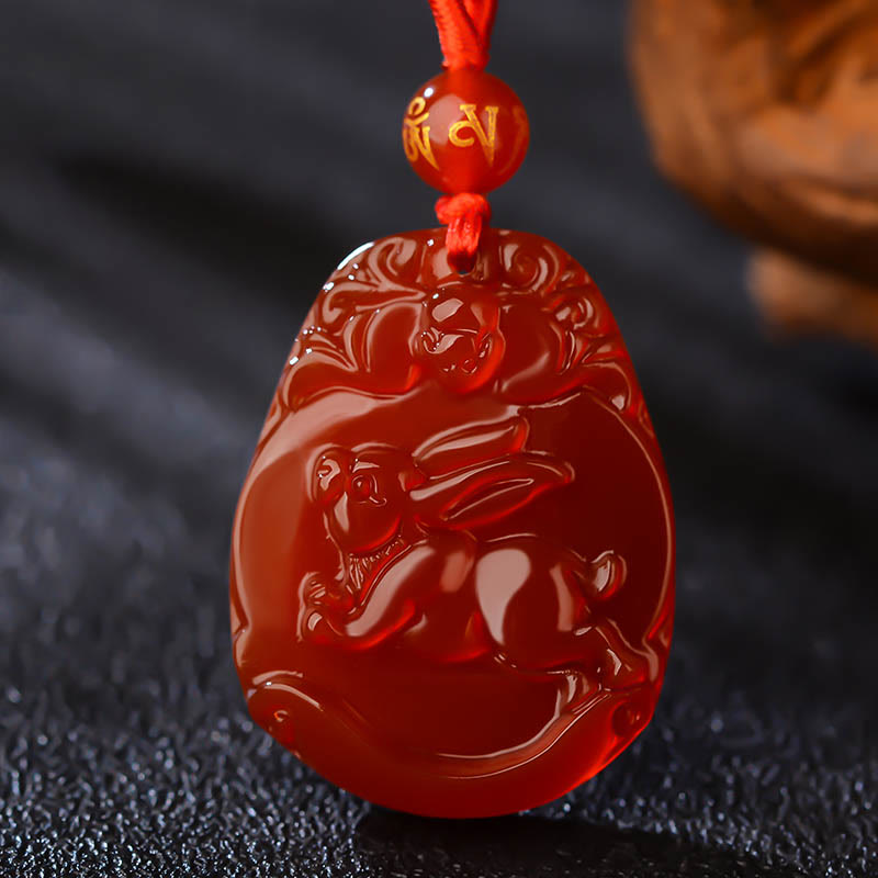 Fortune Jewel Chinese Zodiac Red Agate Calm Necklace Pendant
