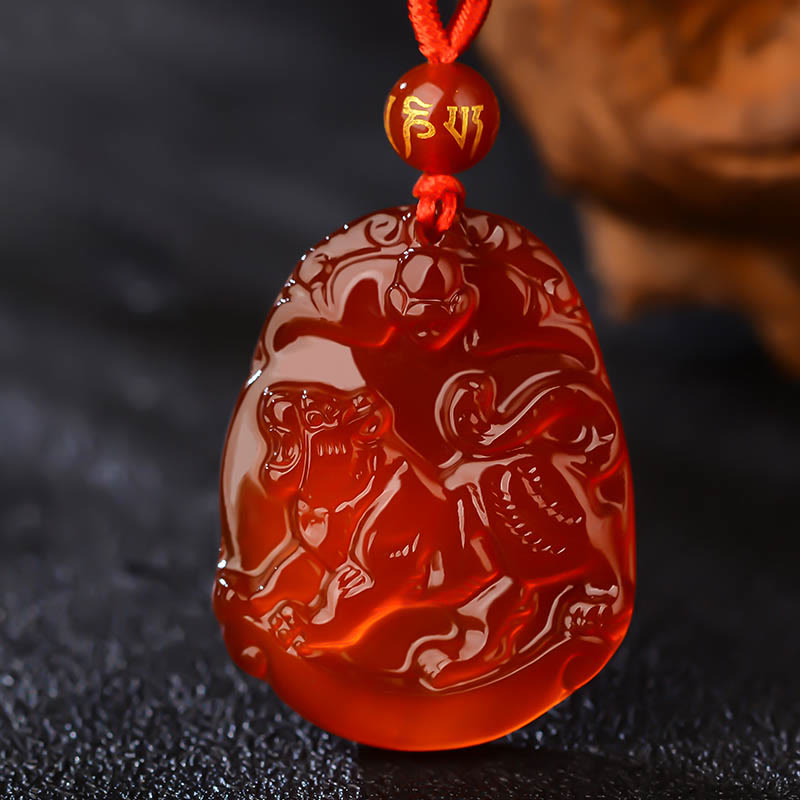 Fortune Jewel Chinese Zodiac Red Agate Calm Necklace Pendant