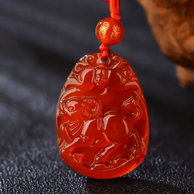 Fortune Jewel Chinese Zodiac Red Agate Calm Necklace Pendant