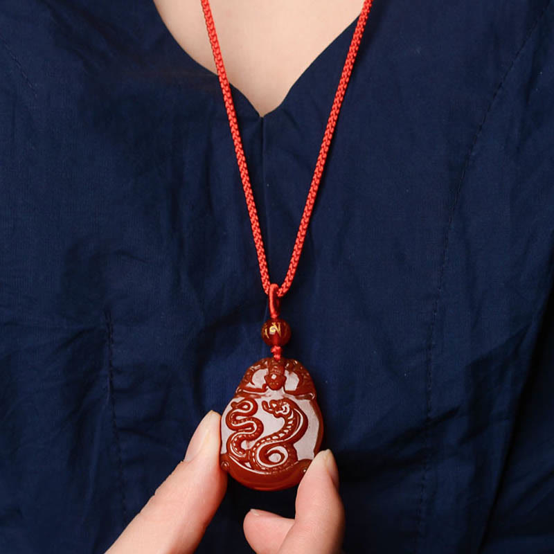 Fortune Jewel Chinese Zodiac Red Agate Calm Necklace Pendant