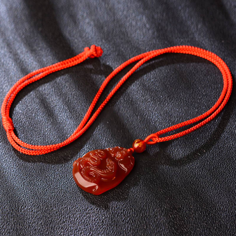 Fortune Jewel Chinese Zodiac Red Agate Calm Necklace Pendant