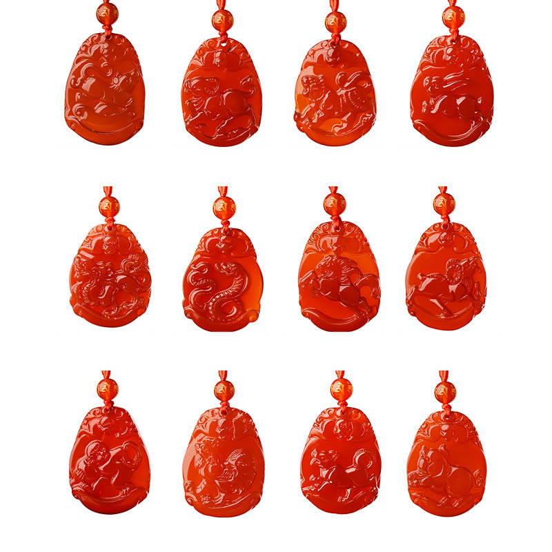 Fortune Jewel Chinese Zodiac Red Agate Calm Necklace Pendant