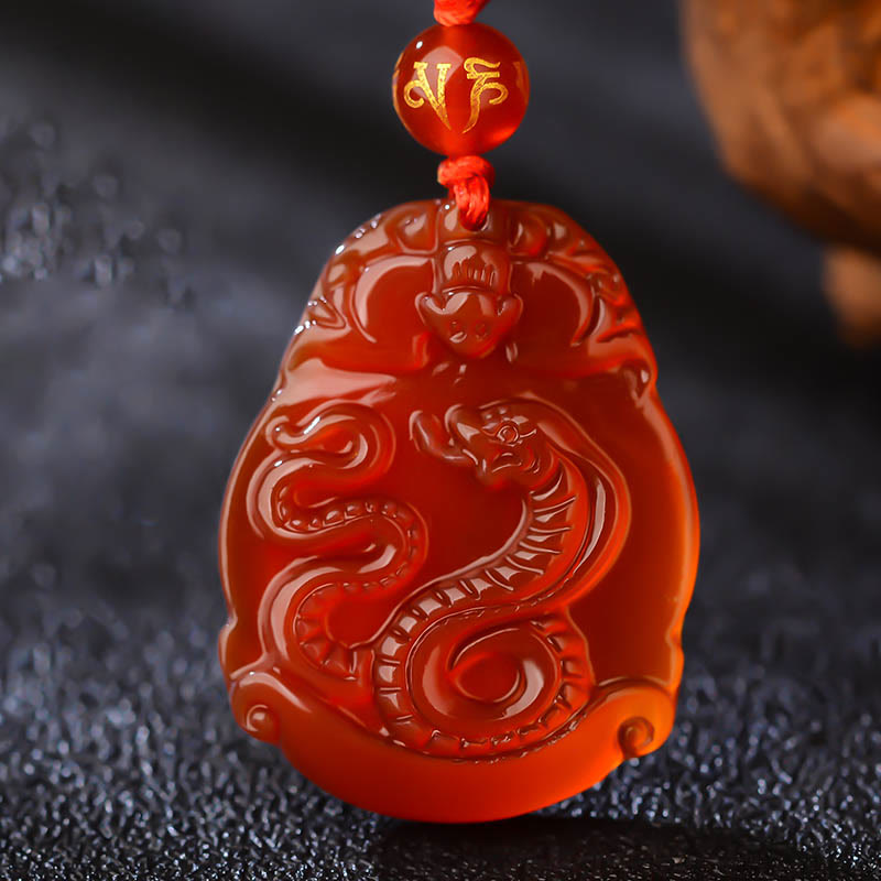 Fortune Jewel Chinese Zodiac Red Agate Calm Necklace Pendant
