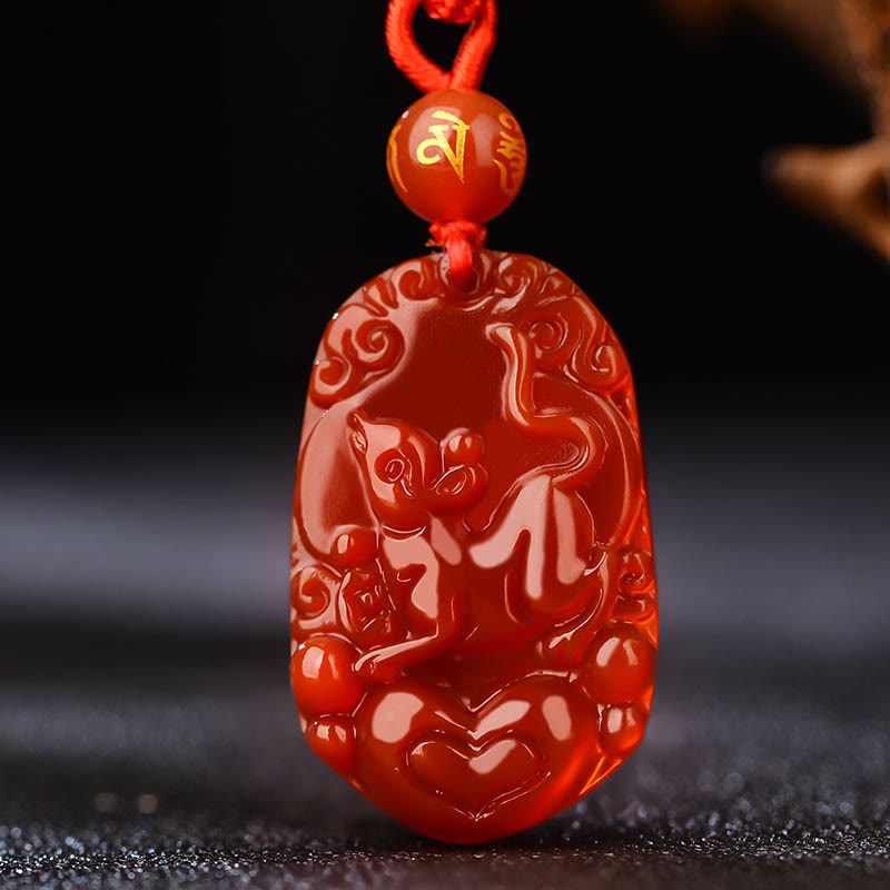 Fortune Jewel Chinese Zodiac Red Agate Luck Necklace Pendant