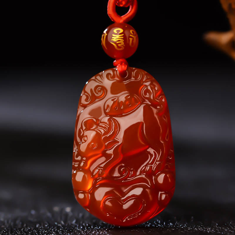 Fortune Jewel Chinese Zodiac Red Agate Luck Necklace Pendant