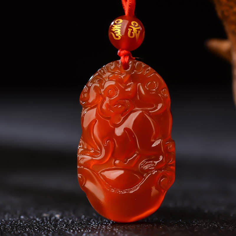 Fortune Jewel Chinese Zodiac Red Agate Luck Necklace Pendant