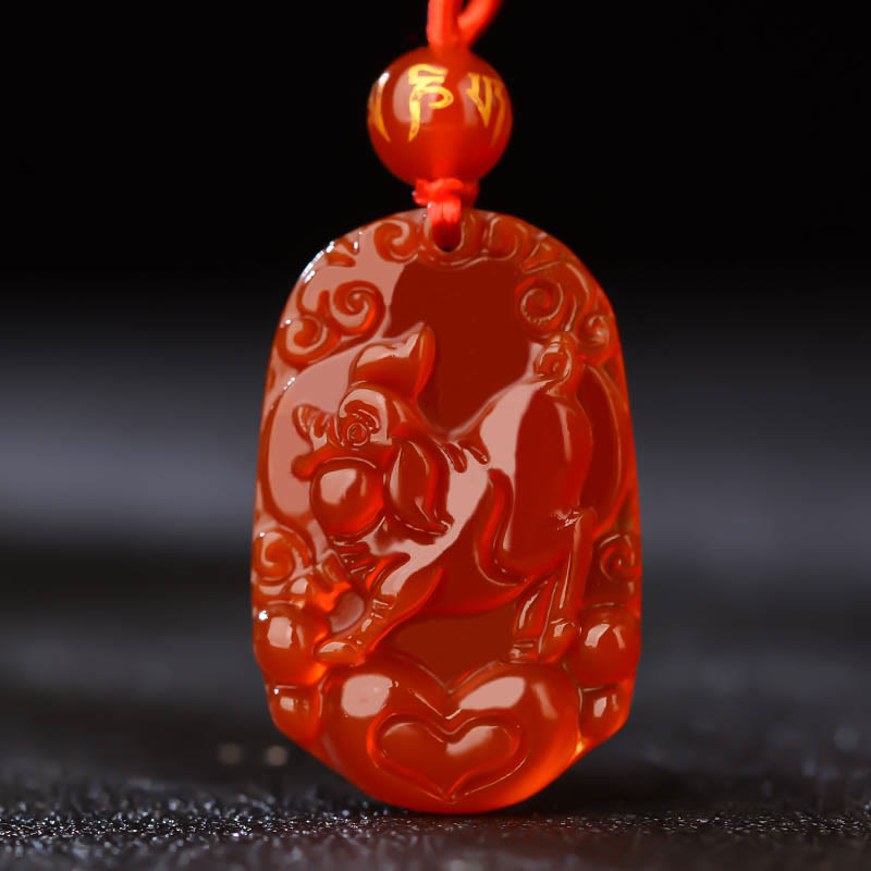 Fortune Jewel Chinese Zodiac Red Agate Luck Necklace Pendant