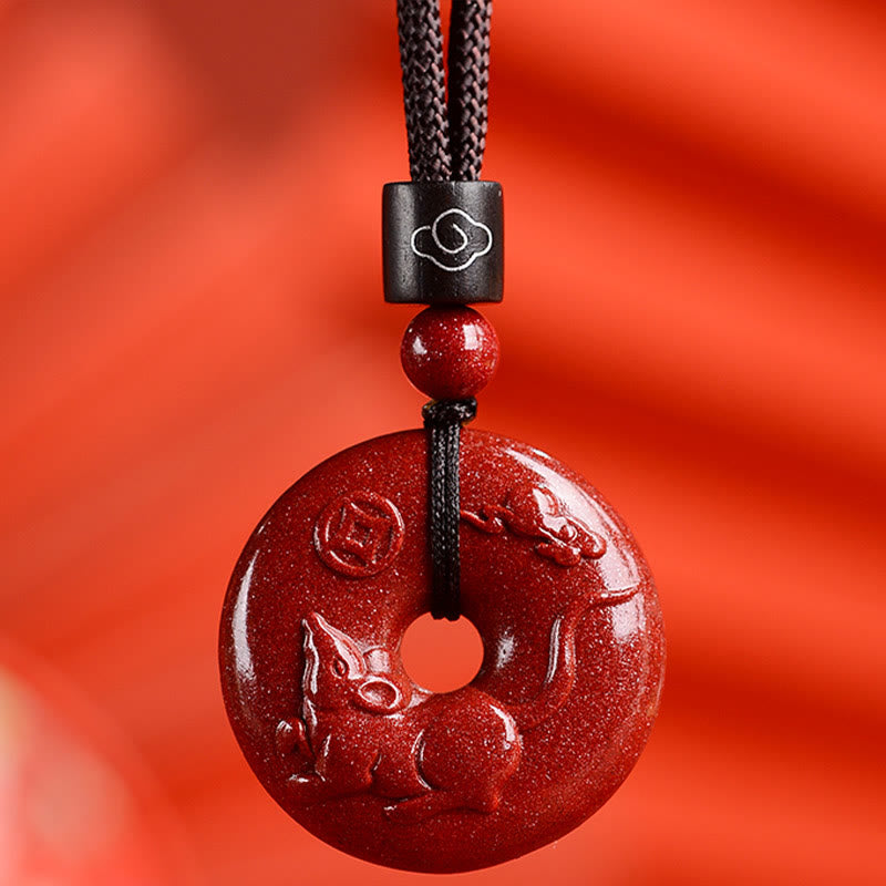 Fortune Jewel Chinese Zodiac Cinnabar Peace Buckle Calm Necklace Pendant