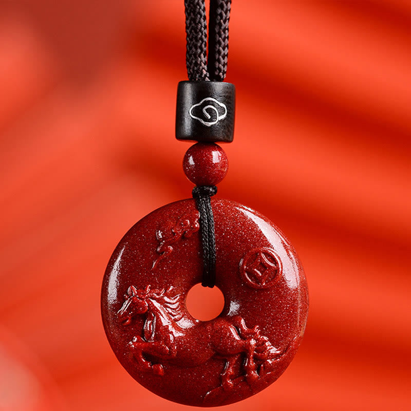 Fortune Jewel Chinese Zodiac Cinnabar Peace Buckle Calm Necklace Pendant