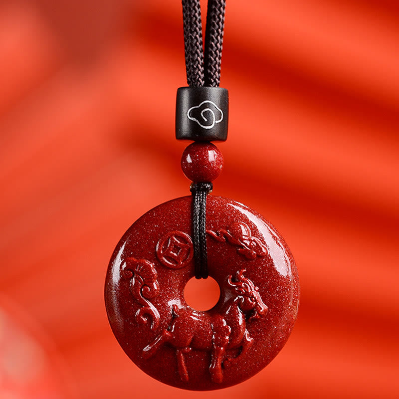 Fortune Jewel Chinese Zodiac Cinnabar Peace Buckle Calm Necklace Pendant