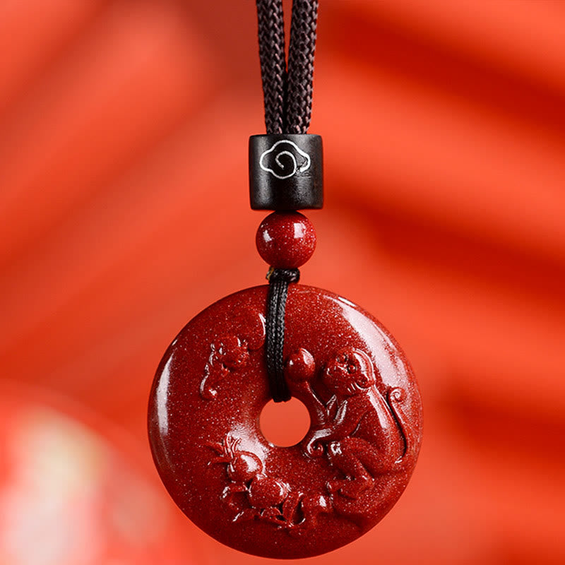 Fortune Jewel Chinese Zodiac Cinnabar Peace Buckle Calm Necklace Pendant