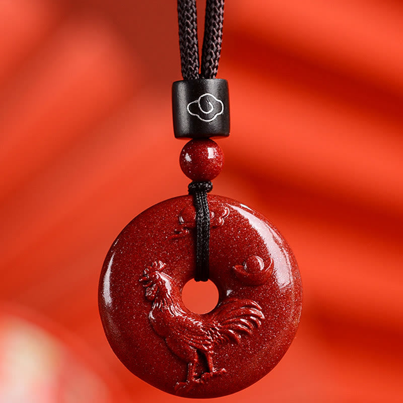 Fortune Jewel Chinese Zodiac Cinnabar Peace Buckle Calm Necklace Pendant