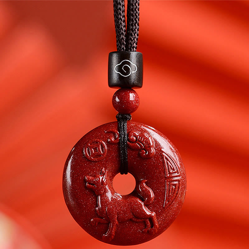 Fortune Jewel Chinese Zodiac Cinnabar Peace Buckle Calm Necklace Pendant