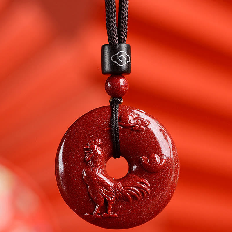 Fortune Jewel Chinese Zodiac Cinnabar Peace Buckle Calm Necklace Pendant
