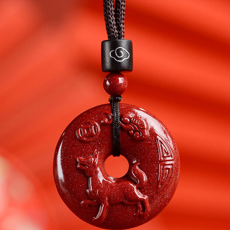 Fortune Jewel Chinese Zodiac Cinnabar Peace Buckle Calm Necklace Pendant