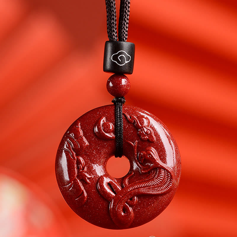 Fortune Jewel Chinese Zodiac Cinnabar Peace Buckle Calm Necklace Pendant
