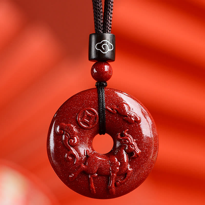 Fortune Jewel Chinese Zodiac Cinnabar Peace Buckle Calm Necklace Pendant