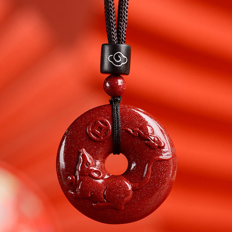 Fortune Jewel Chinese Zodiac Cinnabar Peace Buckle Calm Necklace Pendant