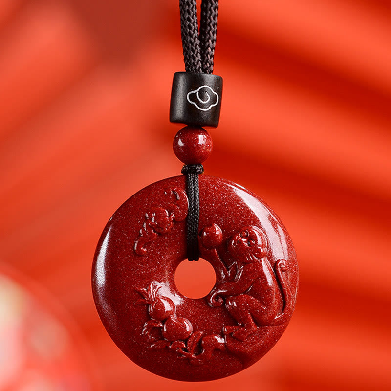 Fortune Jewel Chinese Zodiac Cinnabar Peace Buckle Calm Necklace Pendant