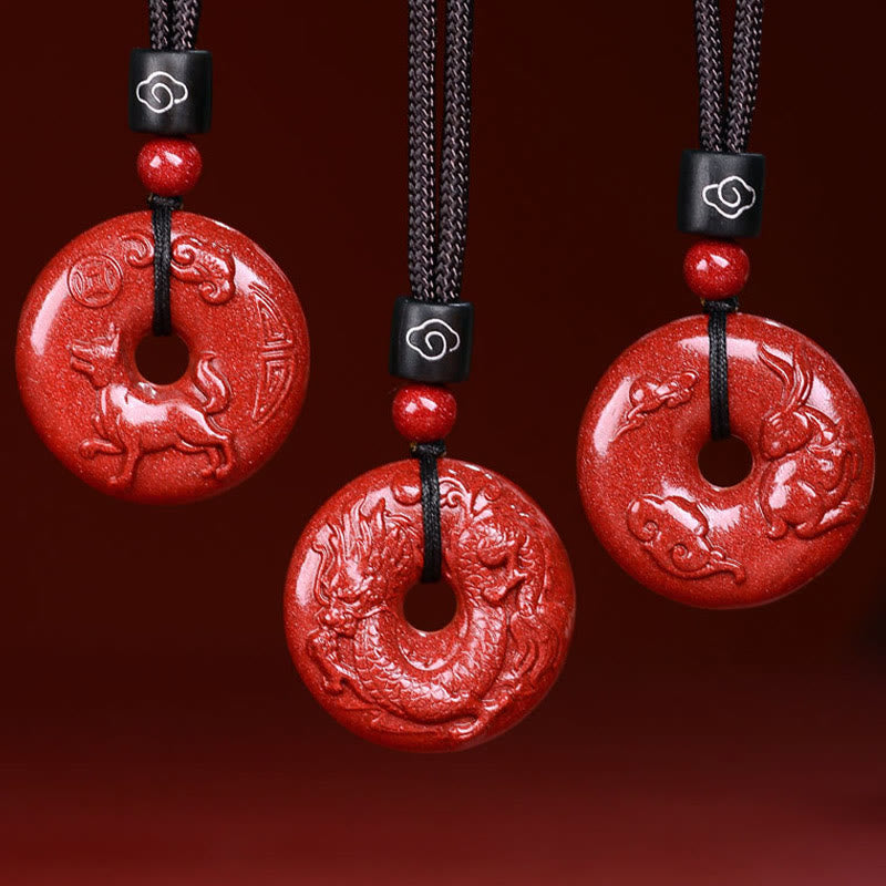 Fortune Jewel Chinese Zodiac Cinnabar Peace Buckle Calm Necklace Pendant