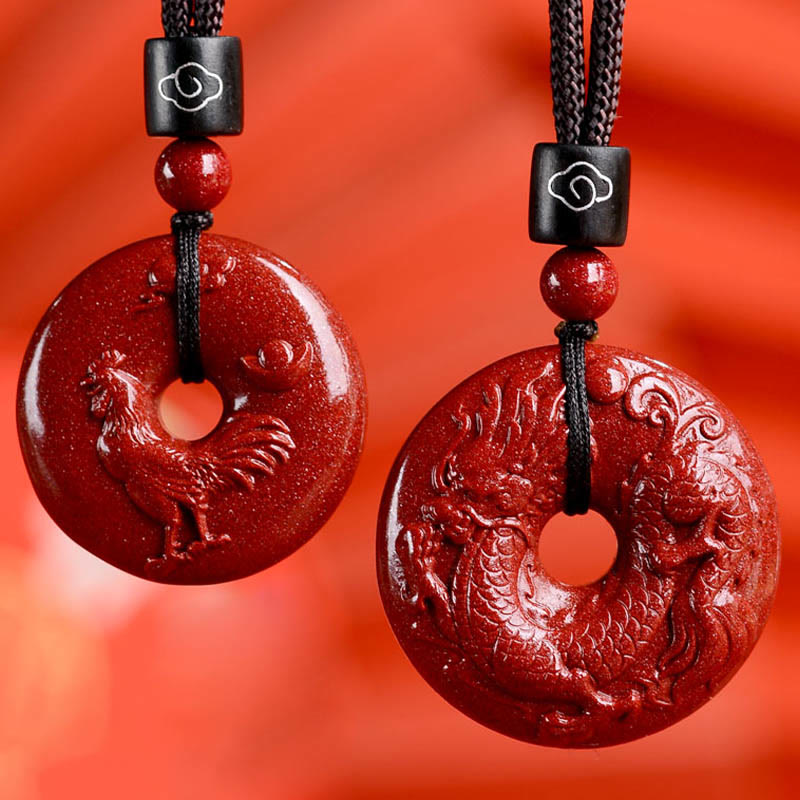 Fortune Jewel Chinese Zodiac Cinnabar Peace Buckle Calm Necklace Pendant