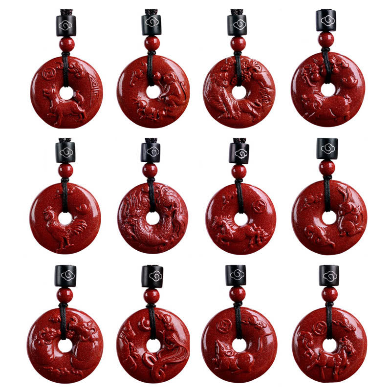 Fortune Jewel Chinese Zodiac Cinnabar Peace Buckle Calm Necklace Pendant